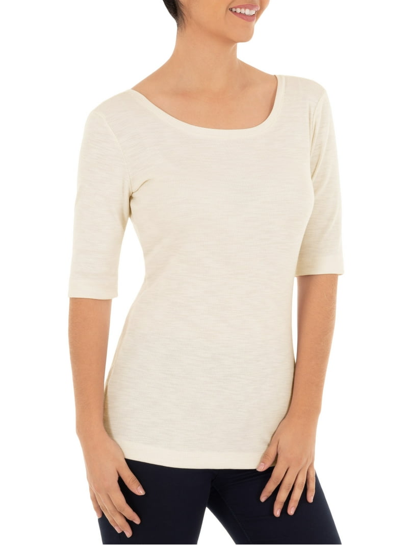 Time and Tru Women's Elbow Sleeve Scoop Neck T-Shirt