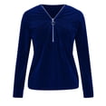 thumbnail image 4 of Blusas de Manga Larga para las Mujeres Cremallera de Cuello en V Delantera Color Sólido Top de Moda Casual, Tops de Color Sólido para las Mujeres, 4 of 9