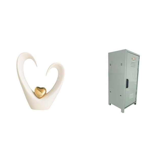 Luzkey Heart Sculpture Desktop Figurine Storage Bin Mini Locker Cabinet Sturdy Ceramic Metal Organizer Lockable Compartments Suitable for Office Home Living