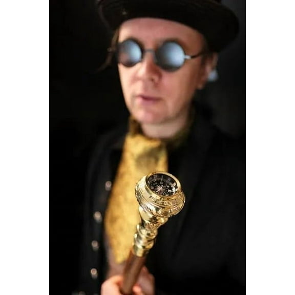 NAUTICALMARTUS Travelers Compass Gentleman's/Ladies Walking Stick Brass Knob Compass Handle Walking Cane Victorian Handle Wooden Gift