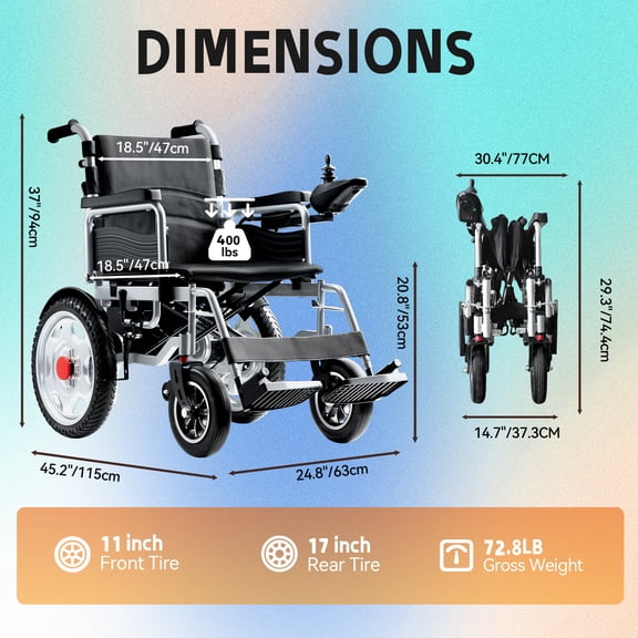 Edcsi Electric Wheelchairs for Adults, Foldable Power Wheelchair, All Terrain, Intelligent, 15 Miles Range, Black