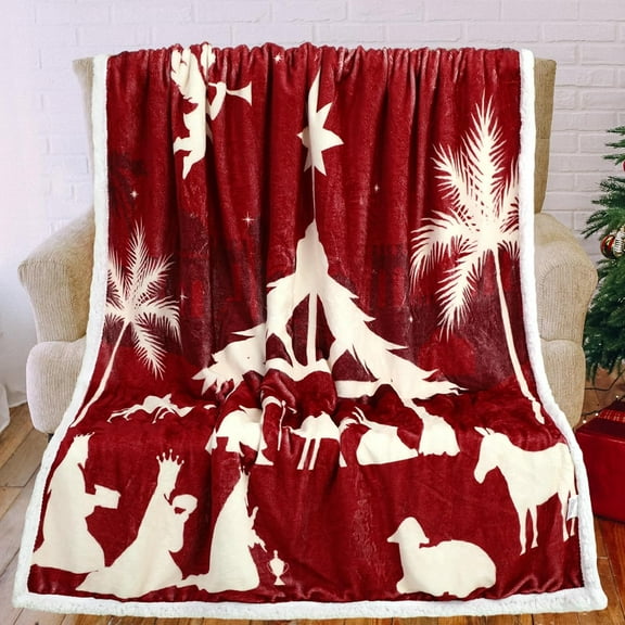 Christmas Jesus Throw Blanket Christian Gifts for Women 50 x 60 Christmas Flannel Blanket Religious Warm Throw Blanket Printed Cozy Throws for Winter Bedding Couch Gifts for Women(Oh Holy Night)