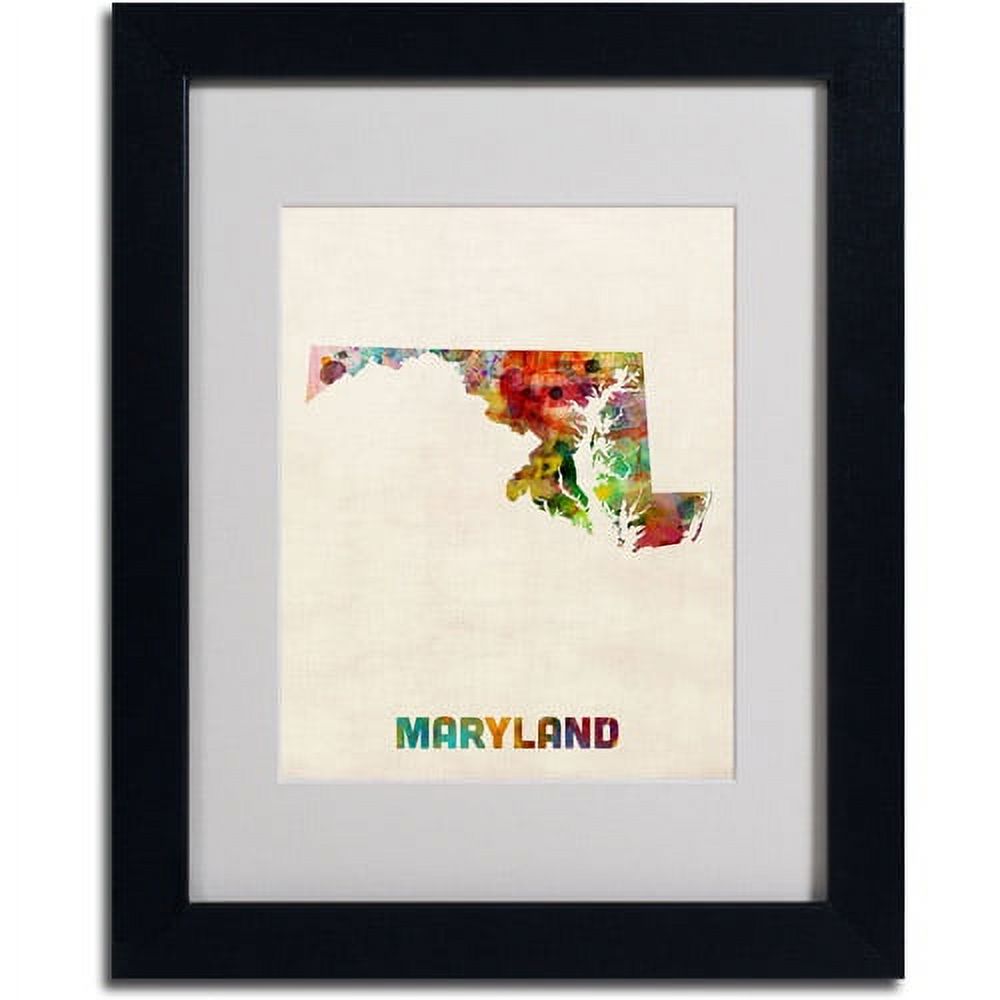 Trademark Fine Art "Maryland Map" Matted Framed Art by Michael Tompsett, Black Frame