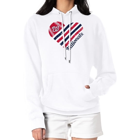 Women's G-III 4Her by Carl Banks  White Washington Nationals Heart Fleece Pullover Hoodie