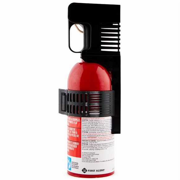 BRK Electronics Fire Extinguisher AUTO5 First Alert; UL Rated 5-B C; Sodium Bicarbonate Extinguishing Agent; US DOT Approved; 1.4 Pound Bottle; Steel; Red; With Plastic Strap Mounting Bracket