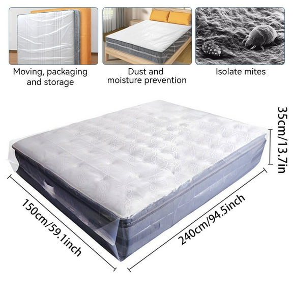 Vorfor Universal Mattress Bag for Moving - Queen Moving & Storage Cover for Mattress - 94.5'' x 59.1'' x 13.8'', 3.2 Mil Clear