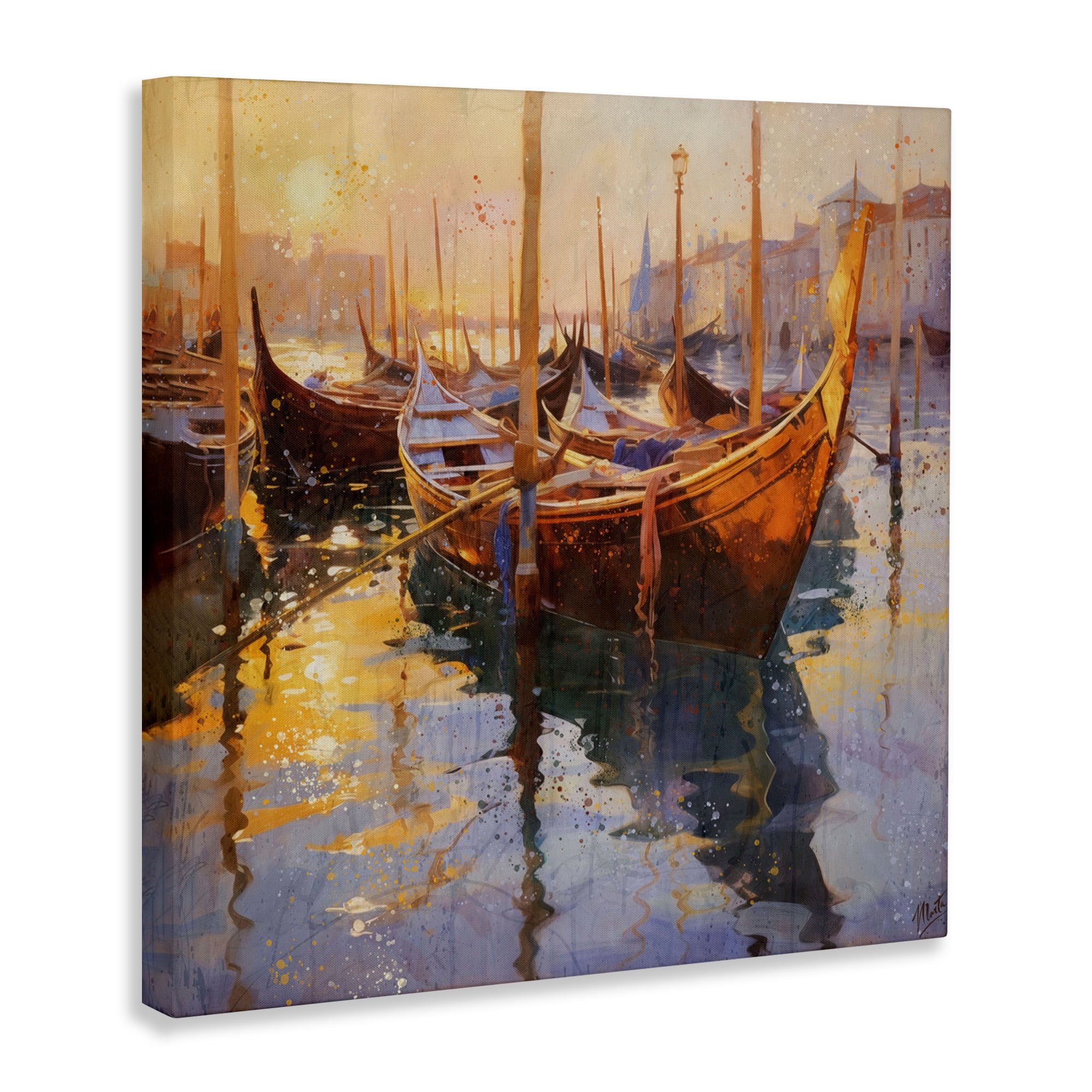 Stupell Industries Venetian Gondolas in Golden Light Canvas Wall Art, design by Marta Wiley