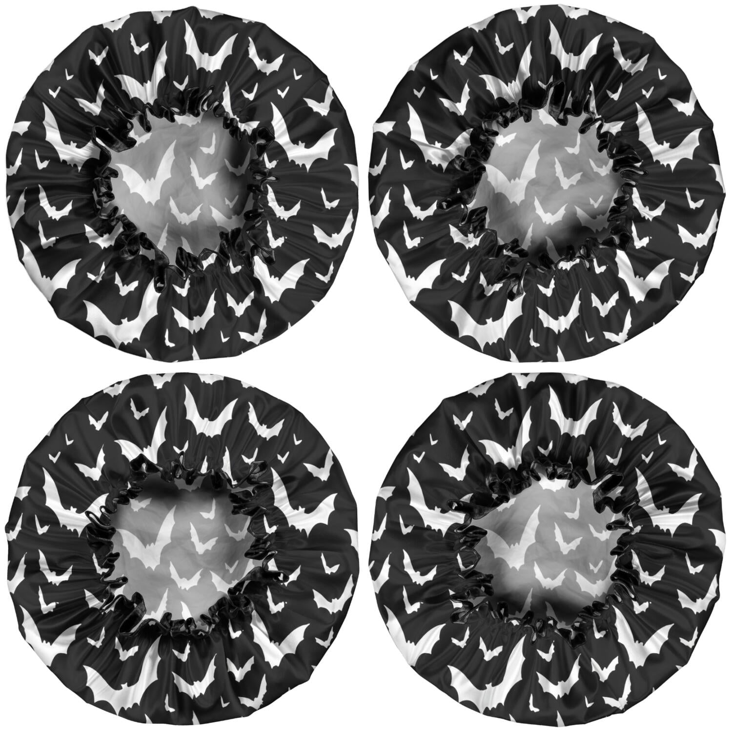 Shower Caps,Black Halloween Bat Silhouettes Waterproof Shower Cap for Women 4 Pieces,Double Reusable Hair Cover for Shower PEVA Elastic Stretch Hem