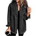thumbnail image 2 of ClodeEU Women's Fringe Trim Hem Denim Shacket,Oversized Long Sleeve Button Down Jean Shirt Jacket ,Women's Plus S, 2 of 6
