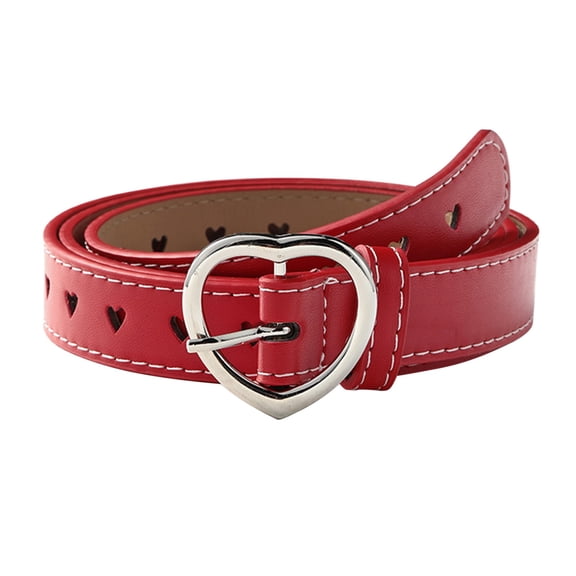 Belt for Women Fashion Love Buckle Belt Fashion Heart Shaped Hole Decoration Women's Belt Red