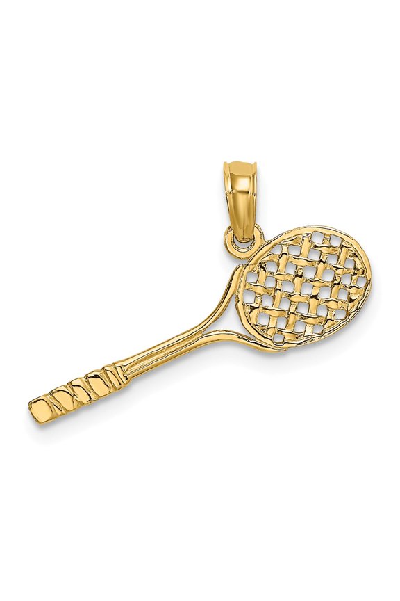 14K Yellow Gold Solid Polished 3dimensional Tennis Racquet Pendant