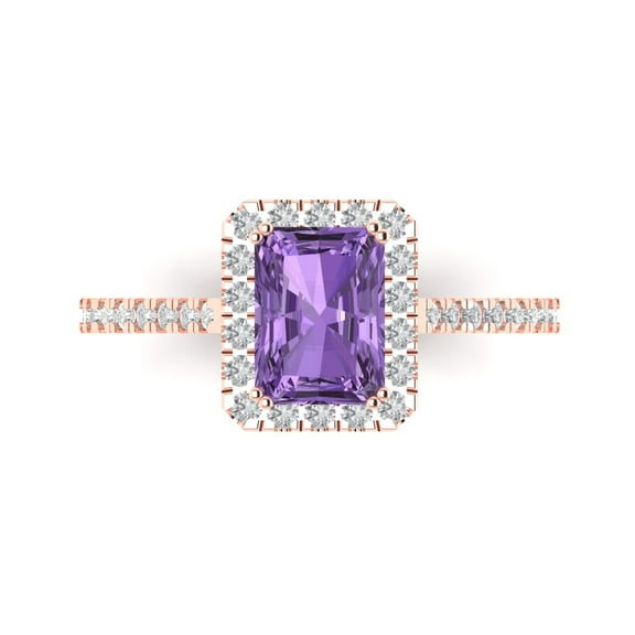 Solitaire with Accents Engagement Ring for Women - 1.86ct Simulated Alexandrite in 18K Rose Gold Promise Ring