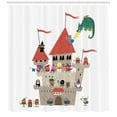 thumbnail image 3 of Fantasy Shower Curtain, Cartoon Kingdom with All Noble Fairytale Characters and a Dragon Spitting Fire, Fabric Bathroom Set with Hooks, 69W X 75L Inches Long, Multicolor, by Ambesonne, 3 of 3