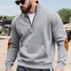 thumbnail image 4 of pstuiky camisas de manga larga para hombre, Blusa/camisa informal y moderna de color liso con cuello alto, manga larga y bolsillo con cremallera para hombre camisetas de hombre xl, 4 of 9