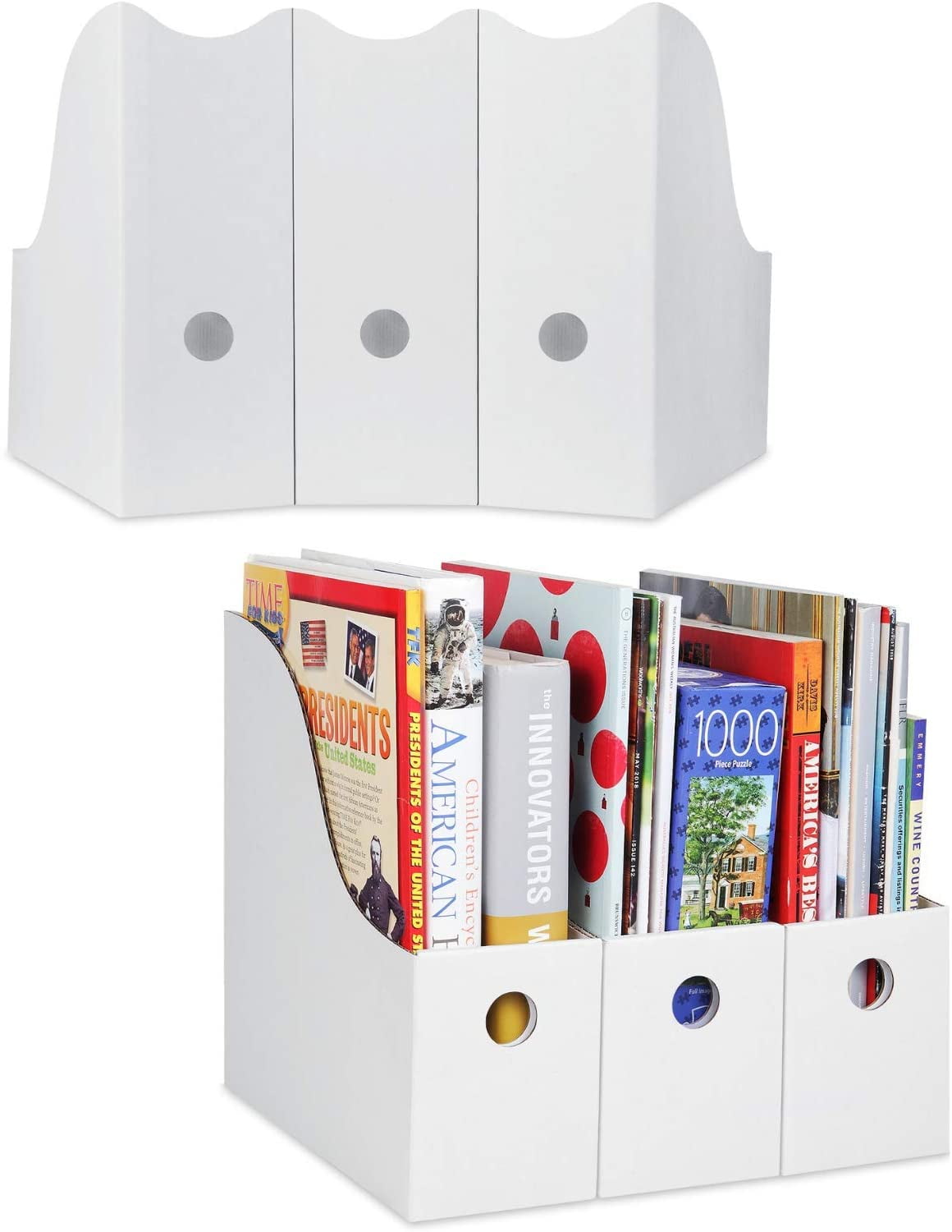 White Magazine Holder (2 Pack), Sturdy Cardboard Magazine Holder