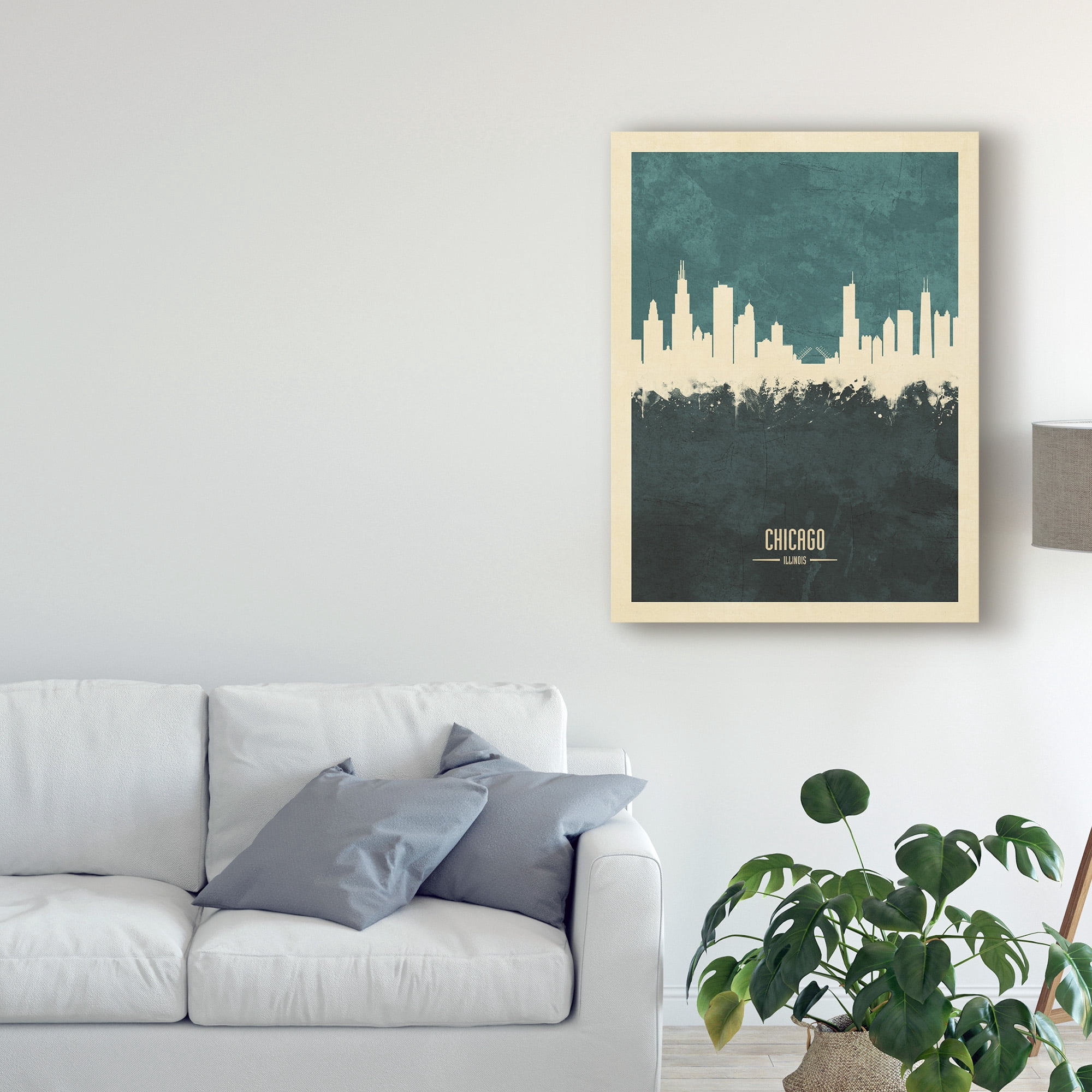 Trademark Fine Art 'Chicago Illinois Skyline Poster Teal' Canvas Art by Michael Tompsett