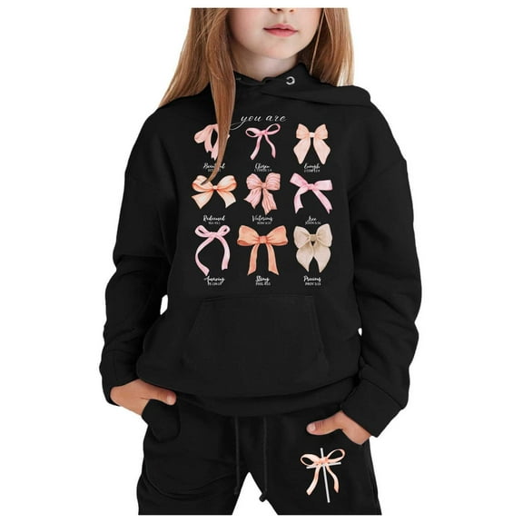 Girls Outfit Sets Toddler Boy Girl Long Sleeve Cute Print Warm Hoodie Sweatpant Kids Outfits Sweat Suit,2-13Y