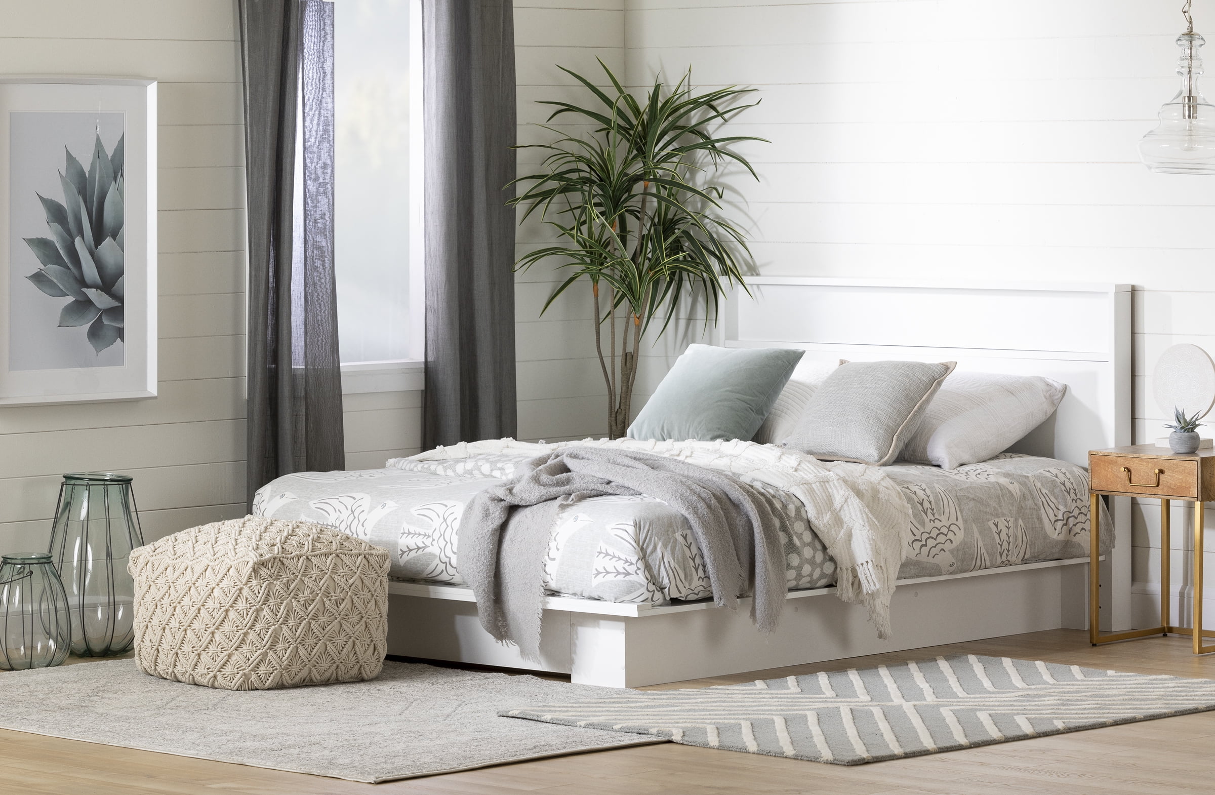 South Shore Holland Full/Queen Platform Bed with Drawer, in Pure White