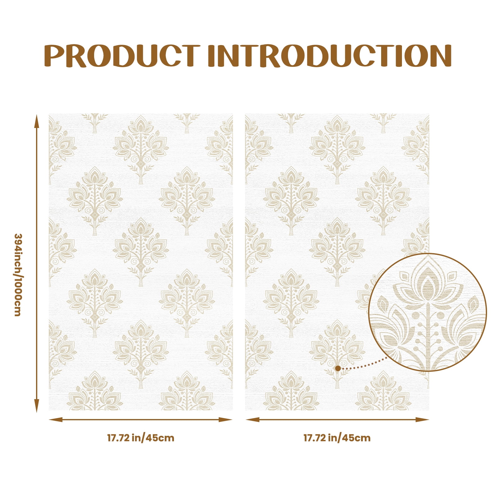 DAZLUTE Peel and Stick Removable Wallpaper Golden Floral Contact Self Adhesive Paper Wallpaper 17.72" x 394"