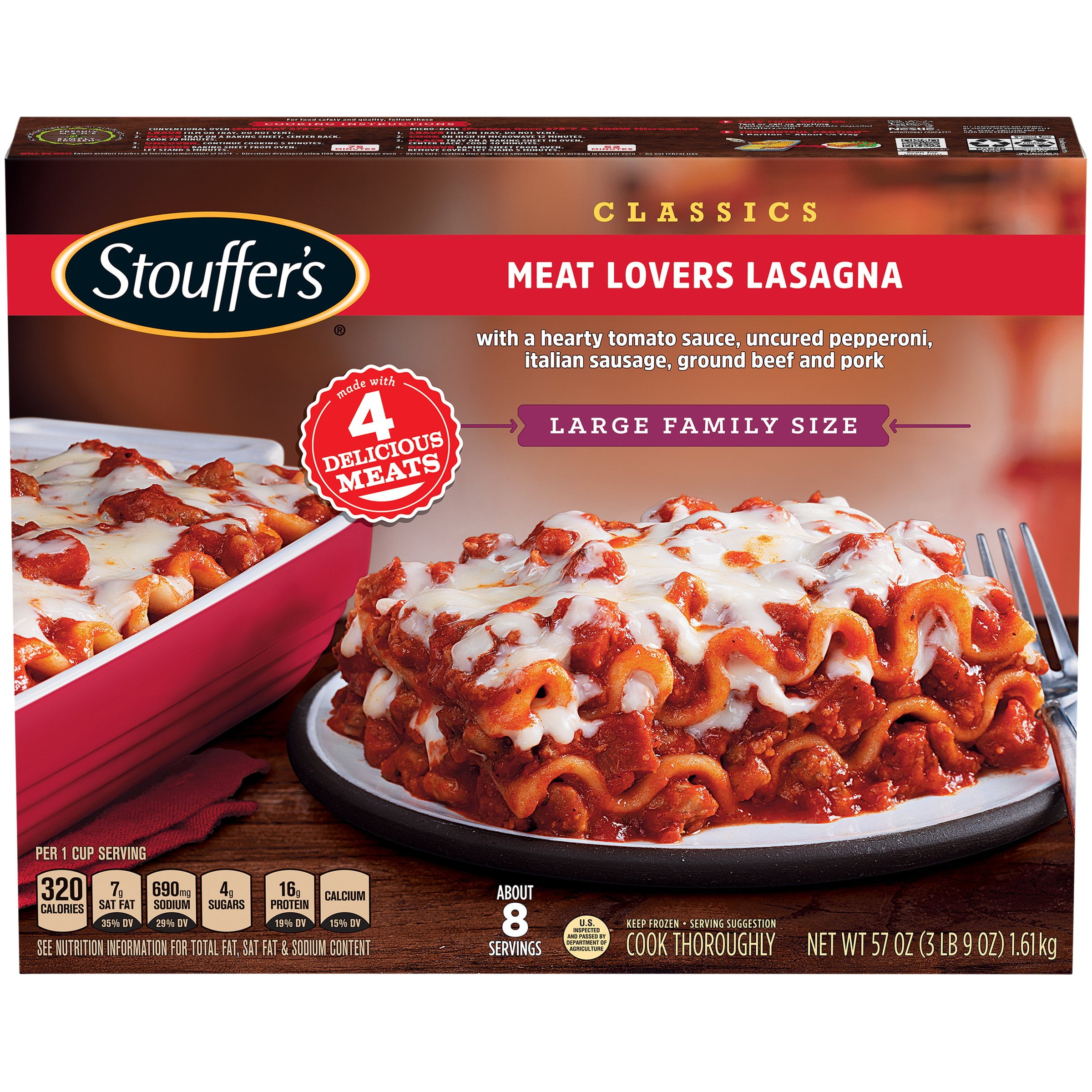 STOUFFER’S CLASSICS Meat Lovers Lasagna, Large Family Size Frozen Meal