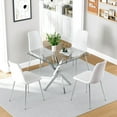 thumbnail image 6 of 36" Square Glass Dining Table Set, Modern Stainless Steel Cross-Leg Base with 4 Silver-White Velvet Upholstered Dining Chairs, for Dining Rooms, Cafes, Apartments, 6 of 8