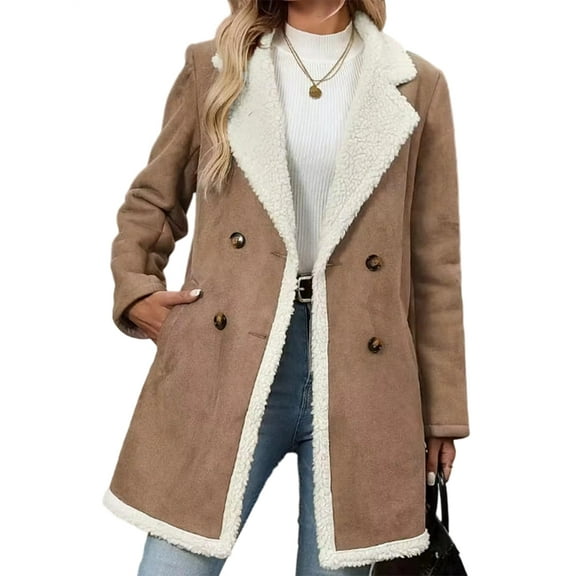 Women Winter -Lined Faux Suede Leather Jacket Oversized -Lapel Mid Long Overcoat Lotus Pink S