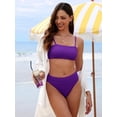 thumbnail image 3 of ANRABESS Tummy Control 2 Piece Swimsuits for Women High Waisted Bikini Sets Ribbed Textured Bathing Suits Beach Swimwear Dark Purple M, 3 of 10