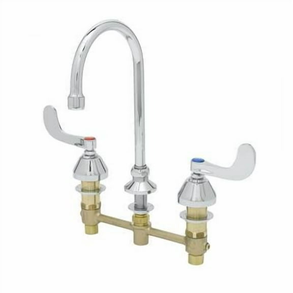 T&S Brass - Medical Faucet, 8'' Centers, Swivel Gooseneck w/ 1.5 gpm Laminar Device, 4'' Wrist Handles