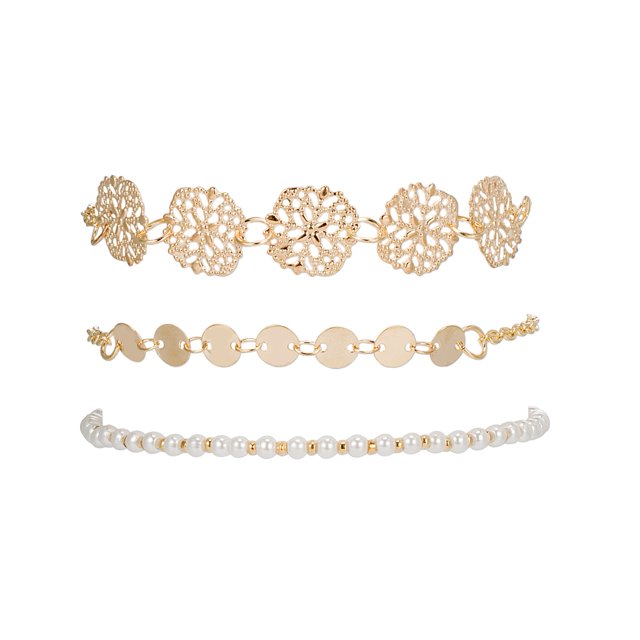 Pulsera de joyería para mujer, cadena de mano y pie con perlas de imitación huecas elegantes, 3 uds.