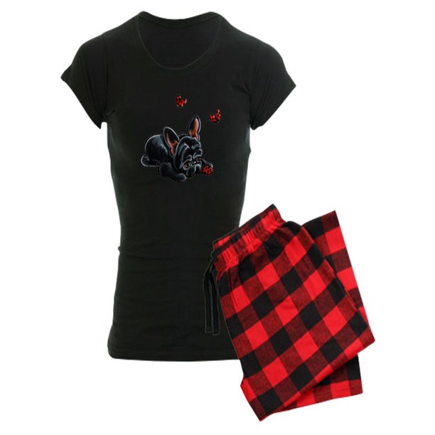 CafePress CafePress Black Frenchie Ladybug Pajamas Women's Dark
