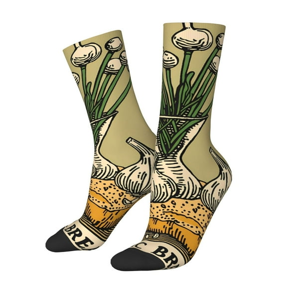 Fuzoiu Vintage Garlic Bread Illustration Print Athletic Crew Socks for Men & Women,Casual Crew Socks,Above Ankle Crew Socks for Business, Casual
