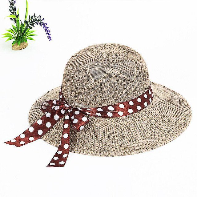 Summer Ladies Women Sun Hat Floppy Beach Wide Brim Straw Hat Foldable Sun Cap(khaki) (1pcs)