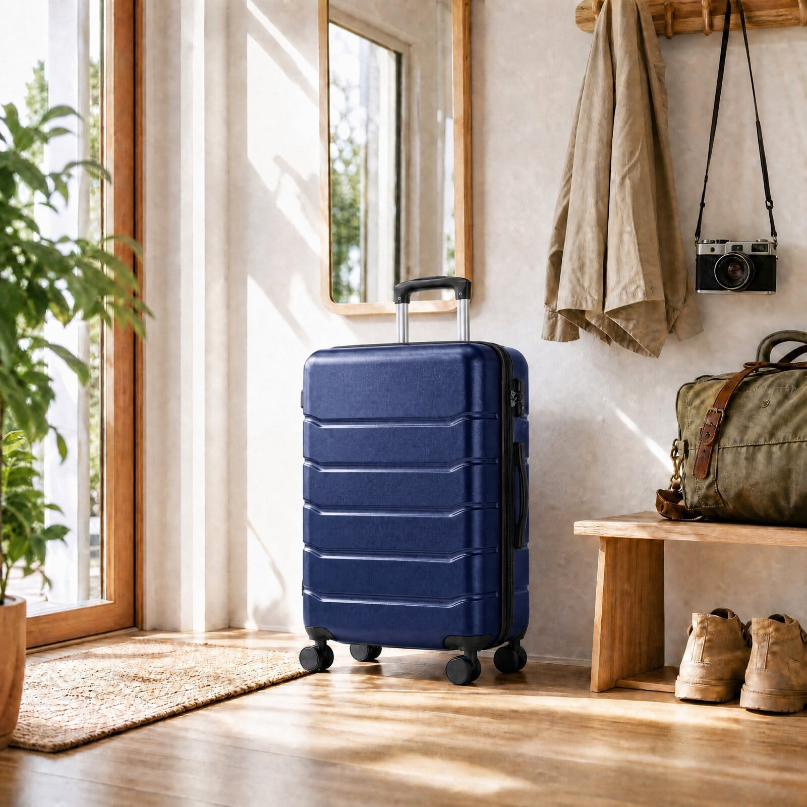 Kelno Carry On Luggage with Spinner Wheels ABS Hard Shell Suitcase Expandable Rolling Luggage with TSA Lock, Blue