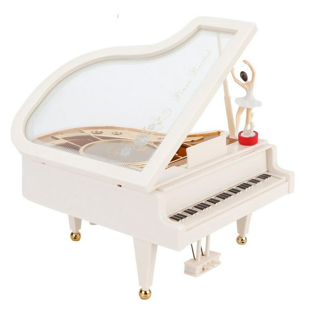 Caja de música para piano de cola blanca con bailarina giratoria de plástico