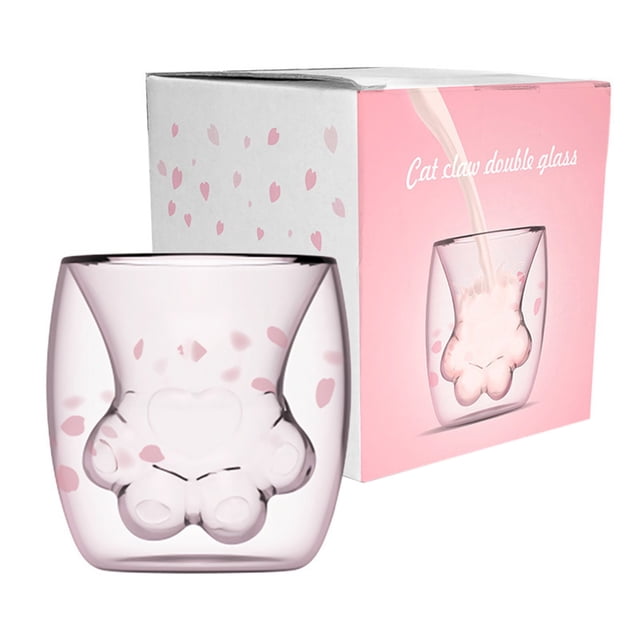 Taza con forma de pata de gato, taza de café con forma de garra de gato, taza de vidrio de doble pared, regalo novedoso para amigos