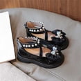 thumbnail image 4 of Girls' Lace Bow Pearl Decor Flat Shoes, Soft Sole Casual Mary Janes, Suitable for Daily School Matching, Weekend Trips and Casual Party Activities Black a 15-18 Months, 4 of 5