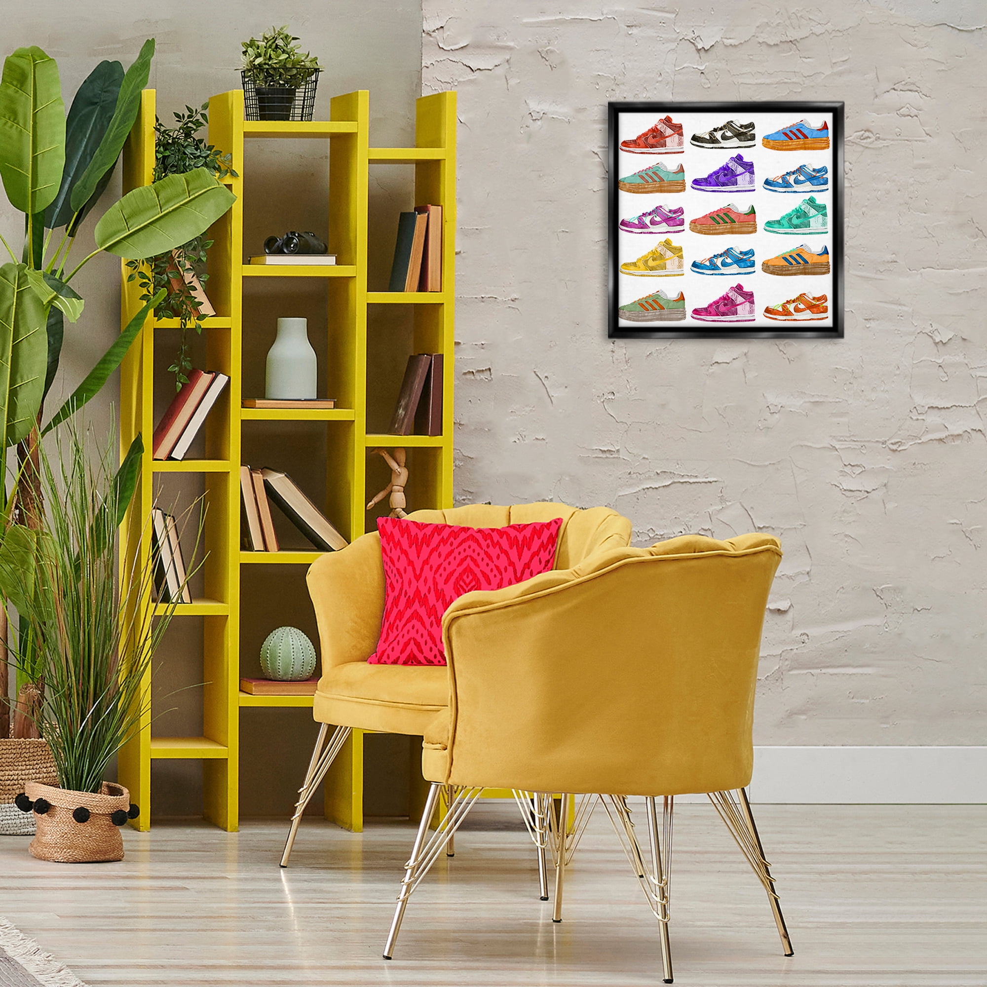 Stupell Industries Fashion Sneakers Array Fashion Painting Black Floater Framed Canvas Art Print Wall Art, 18 x 18