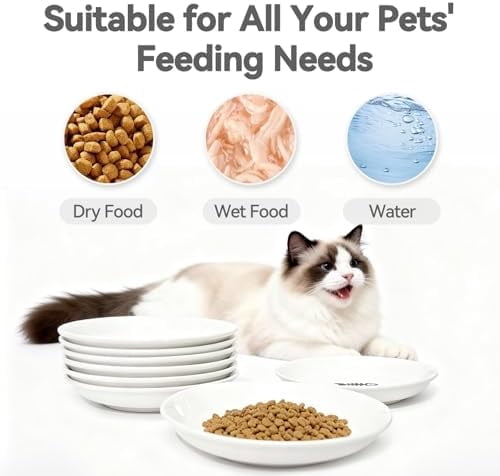 [8 Pack] Ceramic Cat Food Bowl, Cute Cat Bowls Whisker-Friendly, 5.9" Shallow Wide Kitten Plates, Easy to Clean Indoor Feeding Dishes