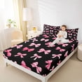 thumbnail image 3 of Manfei Pink Gingham Bow Black Print Queen Sheet Sets for Girls, Cute Ribbon Bows Bed Set, 4 Pieces, 3 of 5