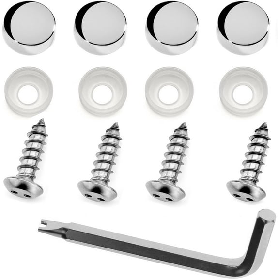 LFPartS Stainless Steel Rust Resistant License Plate Frame Security Anti-Theft Screws Fasteners (M6x20mm Self-Tapping, Chrome Caps)
