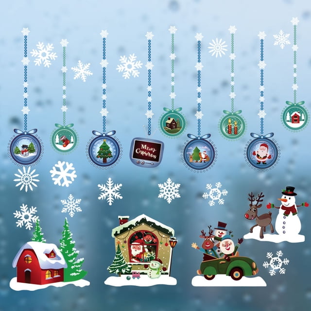 Fiudx Liquidación navideña Copos de nieve navideños fijados con decoración de ventana de pared decorativa
