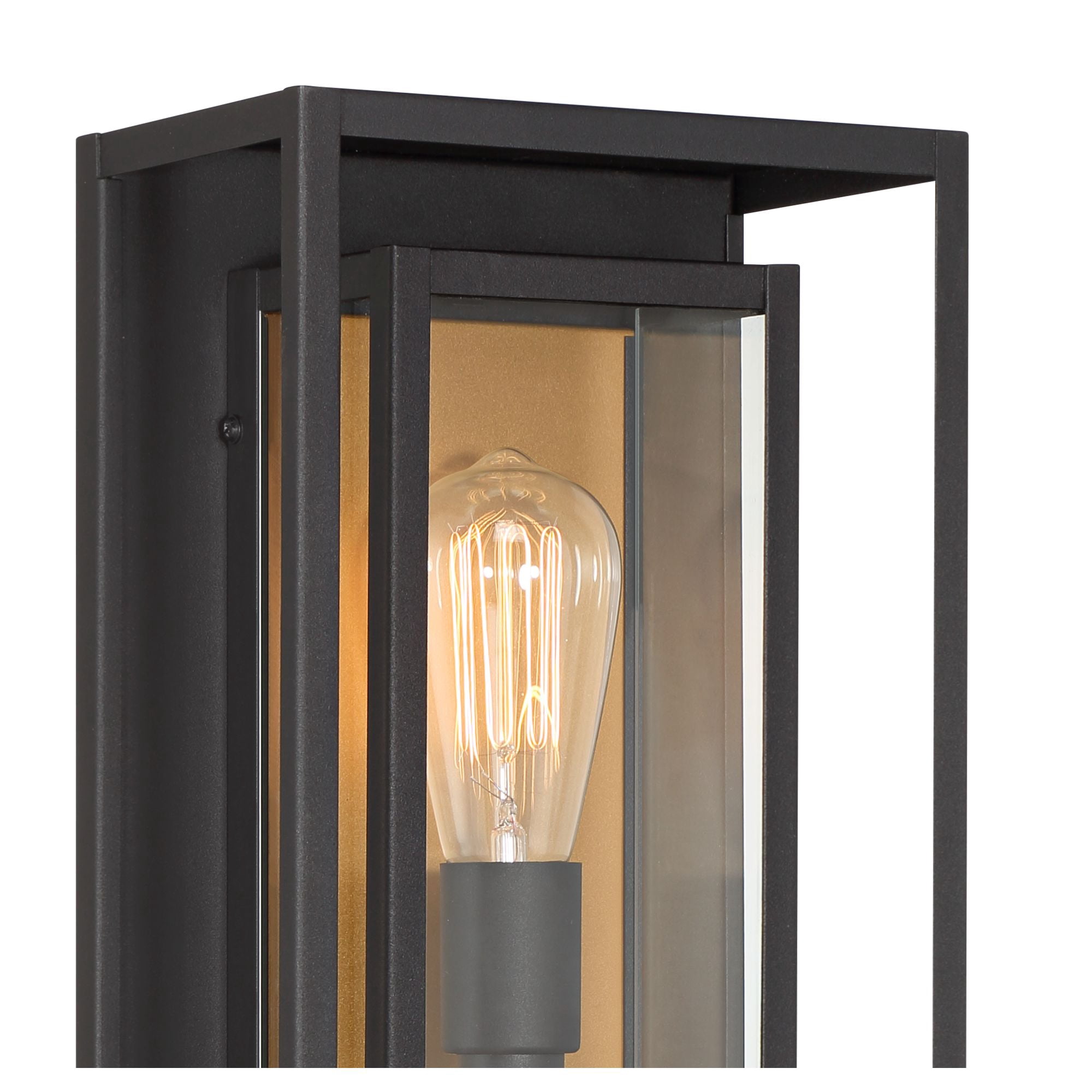 Possini Euro Design Metropolis Mid Century Modern Outdoor Wall Light Fixture Black Gold 22" Clear Glass for Post Exterior Barn Deck House Porch Yard
