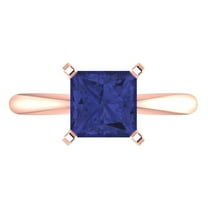 2 ct Princess Cut Simulated Tanzanite Solitaire 18K Rose Gold Womens Engagement Ring