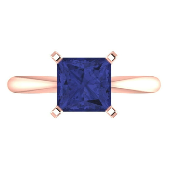 Solitaire Engagement Ring for Women - 2ct Simulated Tanzanite in 14K Rose Gold Promise Ring
