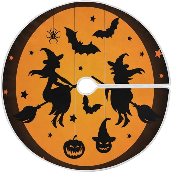 FMSHPON Halloween Witch Xmas Christmas Tree Skirt Stand Mat for Holiday Party Decoration Indoor Outdoor 48 inches