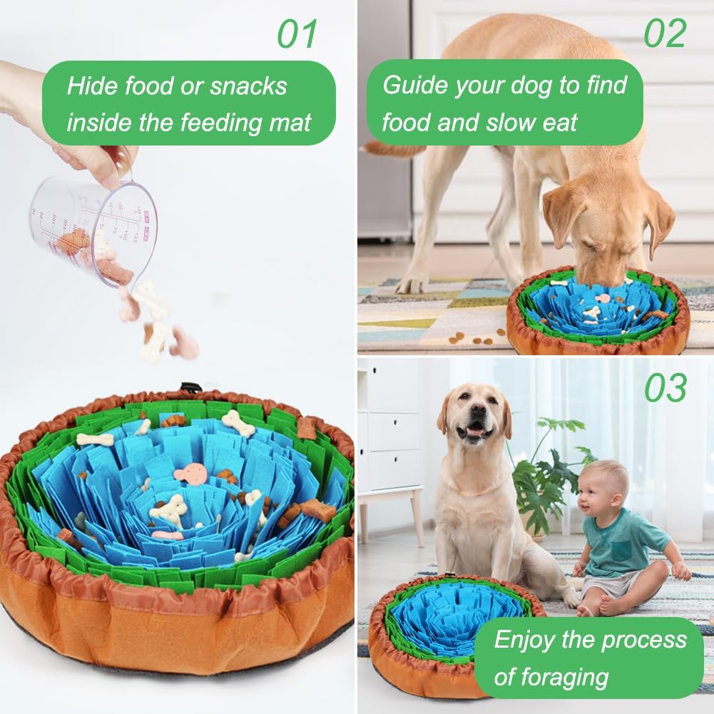 Snuffle Mat for Dogs, Adjustable Treats Feeding Mat for Slow Eating and Keep Busy, Interactive Dog Puzzle Toys Encourages Natural Foraging Skills and Smell Training (Blue Green)