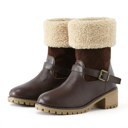 

Akiihool Boots for Women Fashion Women s Boots Lace up Mid Calf High Top Ankle Shaft Boot Bootie (Coffee 7)