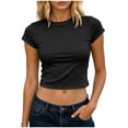 thumbnail image 3 of VBVC Women's Crew Neck Short Sleeve Crop Top,Ladies Slim Fit Basic T-Shirt,Stretchy Casual Y2K Baby Tee For Women,Black,S-2XL, 3 of 6