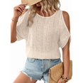 thumbnail image 2 of Women'S Cold Shoulder Eyelet Tops Crew Neck Batwing Sleeve T-Shirts Textured Knit Color L, 2 of 9
