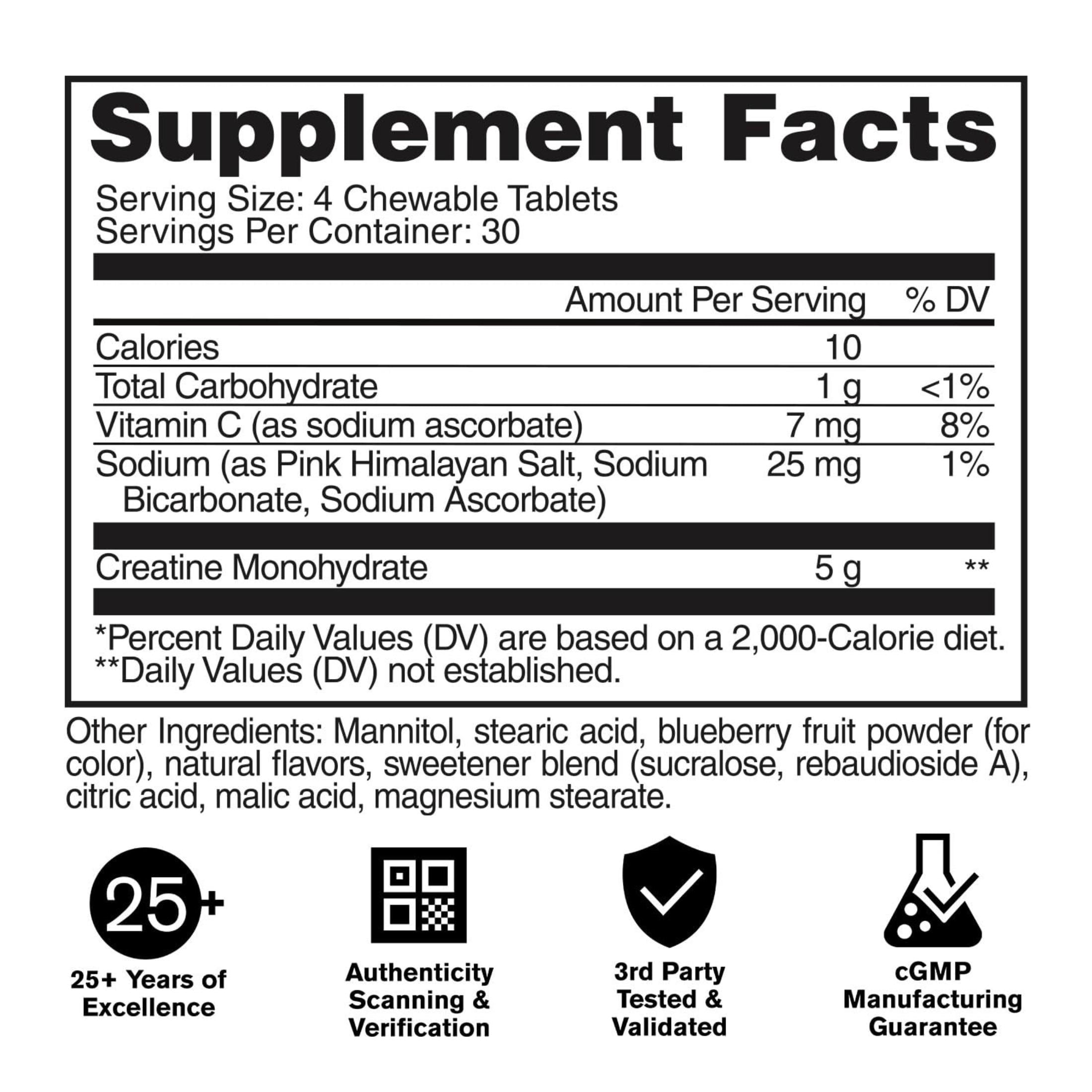 GAT SPORT Creatine Chews, Zero Sugar, 5g Pure Creatine Monohydrate, 3rd Party Tested, Brain Health, Muscle, Strength, Anti-oxidant Support, for Men & Women, 30 Servings (Grape Cotton Candy)